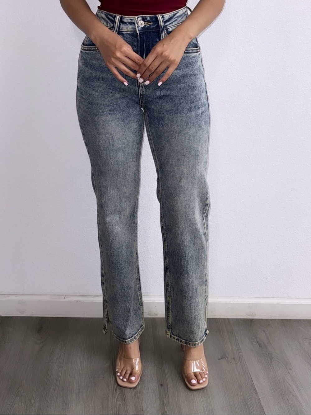 High-Waist Light Wash Straight Leg Jeans - Women